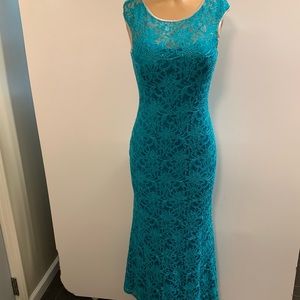 Women junior green blue halter lace sequins bodycon mermaid maxi dress size (S)